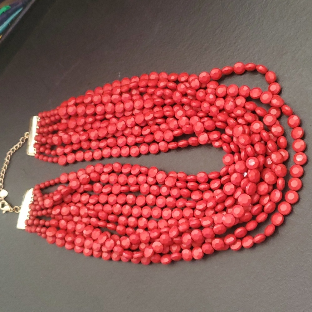 Vintage 11 strand statement necklace in coral pillar DX